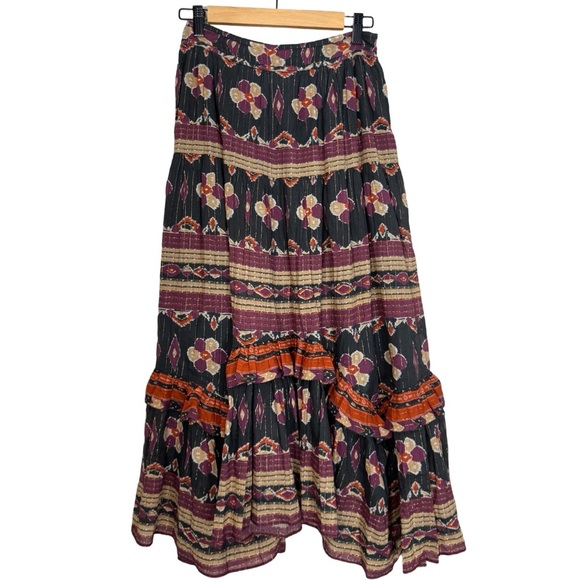 LOVE THE LABEL Ruffled Midi Skirt Size XS In Black Multi Tiered Nomadic Boho - Picture 3 of 9